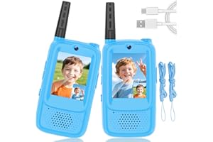 MINIBEAR Video Walkie Talkies for Kids, 2 Pack Rechargeable Kids Walkie Talkies Long Range Outdoor Christmas Birthday Toddler Toys Gifts for 3-12 Year Old Boys Girls for Outside, Camping, Travel, Hiking, Blue