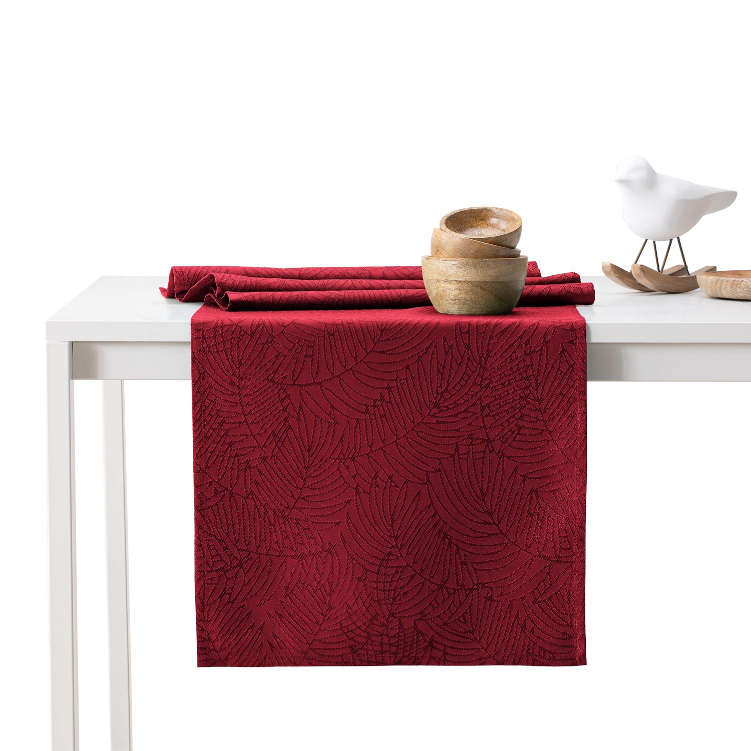 AmeliaHome Table Runner 40 x 120 cm Lotus Effect Water-Repellent Leaves Bordeaux Gaia