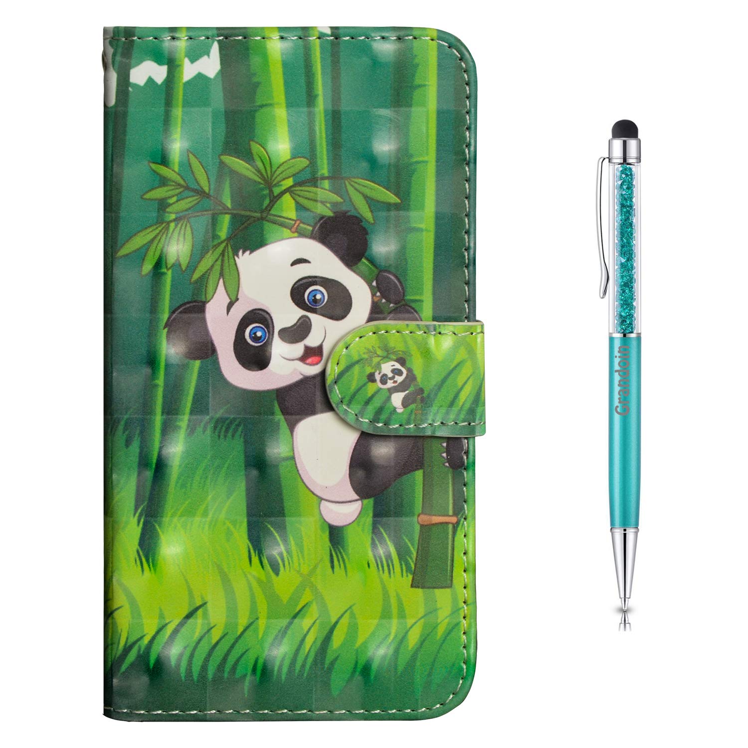 Grandoin Compatible with Galaxy A12 Case, 3D Premium PU Leather Unique Design Magnetic Flip Cover with Card Slots Holders [Soft Silicone Inner] Bookstyle Wallet Case (Panda)