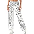 ODIZLI Womens Shiny Metallic High Waist Stretchy Jogger Pants Holographic Hip Hop Club Wear Streetwear
