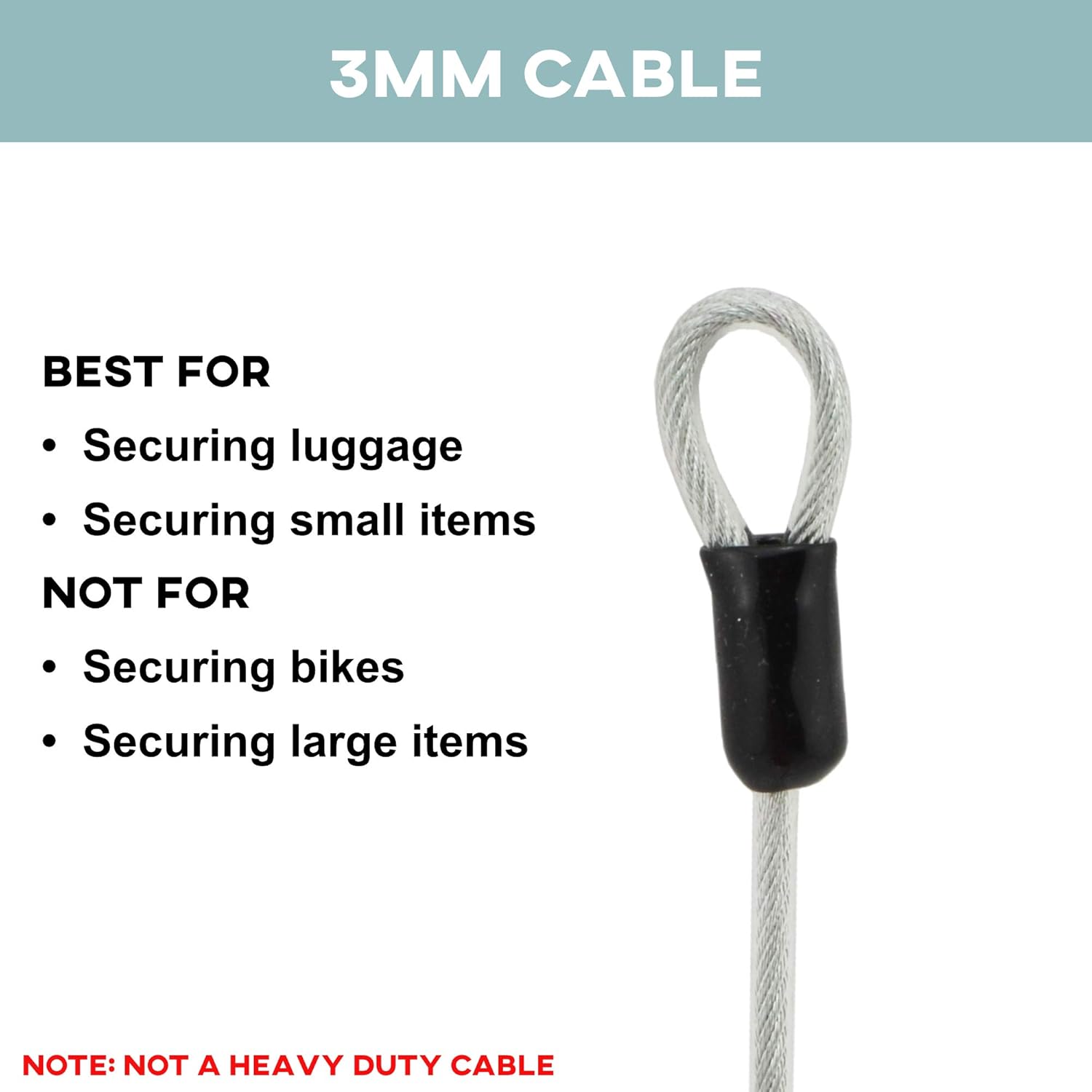Lumintrail 4 Foot 3mm Braided Steel Coated Security Cable Luggage Lock Safety Cable Wire Double Loop (4 Pack)