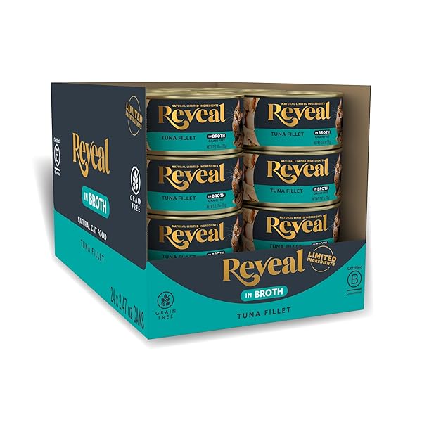 REVEAL NATURAL WET CAT FOOD, 24 COUNT, GRAIN FREE, LIMITED INGREDIENT CANNED FOOD FOR CATS, TUNA FILLET IN BROTH, 2.47 OZ CANS