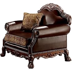 ACME Dresden Chair w/1 Pillow - 15162 - Brown PU & Chenille - Cherry Oak