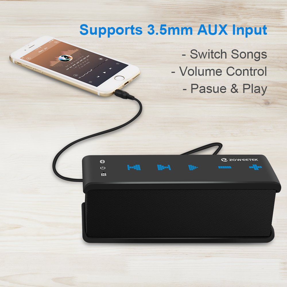 Zoweetek Portable Bluetooth Wireless Speaker with AUX Input and NFC, Dual Bass Driver Mini Stereo Subwoofer with Built-in Microphone for Outdoors& Home, Supporting Echo Dot and TF(Mirco SD) Card
