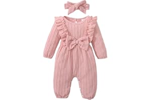 Happy Town Baby Girl Romper Infant Fall Winter Clothes Ruffle Sweater Long Sleeve Bodysuit Jumpsuit and Headband