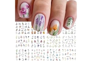 QDSUH Flower Nail Art Stickers, Flower Nail Decals Water Transfer Nail Art Supplies Summer Lily Orchid Butterfly Small Floral Flowers Spring Nail Tattoo Stickers Accessories for Women Girls(12Sheets)