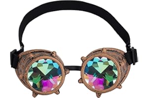 OMGREAT Kaleidoscope Goggles for Raves Trippy Psychedelic Steampunk Glasses with Rainbow Prism Diffraction Crystal Lenses