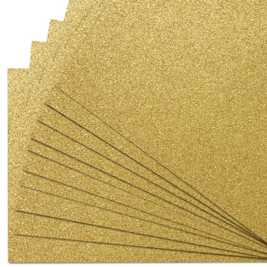 Springboard A4 Gold Glitter Card Sheets - 10-Pack 290gsm Non Shed Glitter Cardstock for Card Making - Compatible w/Die-Cutting Machines - Sparkly Craft Supplies