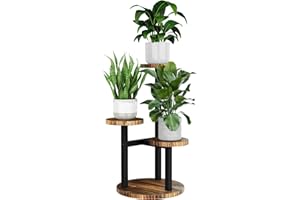 Bamworld Corner Plant Stand Indoor, 3 Tier Metal Plant Shelf for Multiple Plants, Tiered Small Round Flower Stand for Patio G
