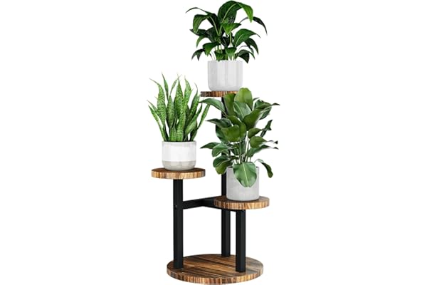 Bamworld Corner Plant Stand Indoor, 3 Tier Metal Plant Shelf for Multiple Plants, Tiered Small Round Flower Stand for Patio G