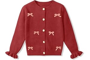 BesserBay Girl Fall 3D Bow Button Down Knit Ruffle Long Sleeve Cardigan Sweater 6-14 Years