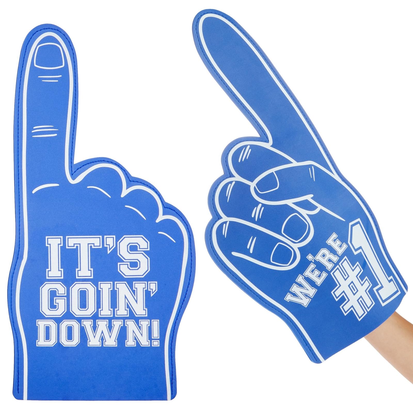 Okuna Outpost Giant Blue Team Foam Finger - 17.5 Inch, 2 Pack, EVA Foam - Sports Hand Prop & Number One Fan Gloves