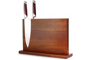 Modern Acacia Magnetic Knife Block Holder 14 x 10 Inches, Extra Large Dual-Sided Strong Magnet Wood Knives Stand, Luxurious K