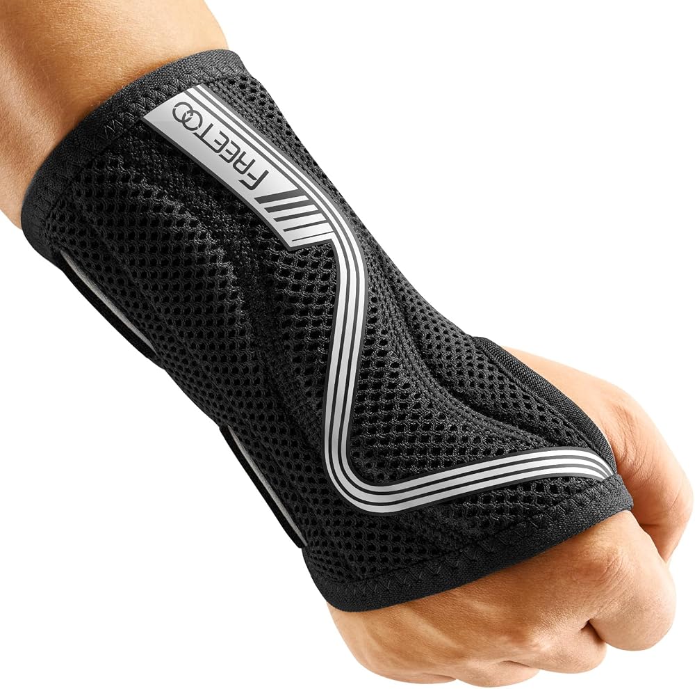 FREETOO Wrist Support S-shaped Adjustable Carpal Tunnel Night Braces Gray
