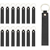 MECCANIXITY 20 Pcs PU Leather Keychain Blanks Bulk Laser Engraving Keychain Leather Key Fob Kit with Key Rings for DIY Supplies Gifts (Black, 5.3" x 0.8")