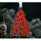 ABNSDesigns Red Cardinal Ornament Acrylic - Christmas Tree Shape with Birds - Holiday Hanging Decoration - Seasonal Keepsake - Gift for Family