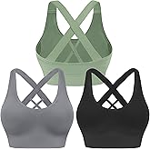 Evercute Sports Bra for Women Padded Medium Support Criss Cross Strappy Bras Seamless High Impact Yoga Exercise Athletic Bras