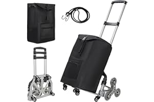 AKOZLIN Stair Climbing Cart 330 LBS Capacity Hand Truck 3-Level Height Adjustable Handle with 6 Wheels & Bungee Cord Folding 