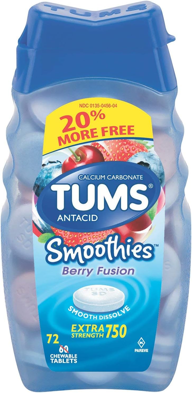 Tums Antacid Calcium Rich Smoothies Extra Strength 750 - Berry Fusion - 72 Tablets: Health & Personal Care