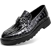 GOLDEN COXES FAMILY Premium Mens Leather Dress Shoes, Classic Casual Crocodile Printed Business Buckle Dress Slip on Penny Loafer Party Wedding Shoes for Mens