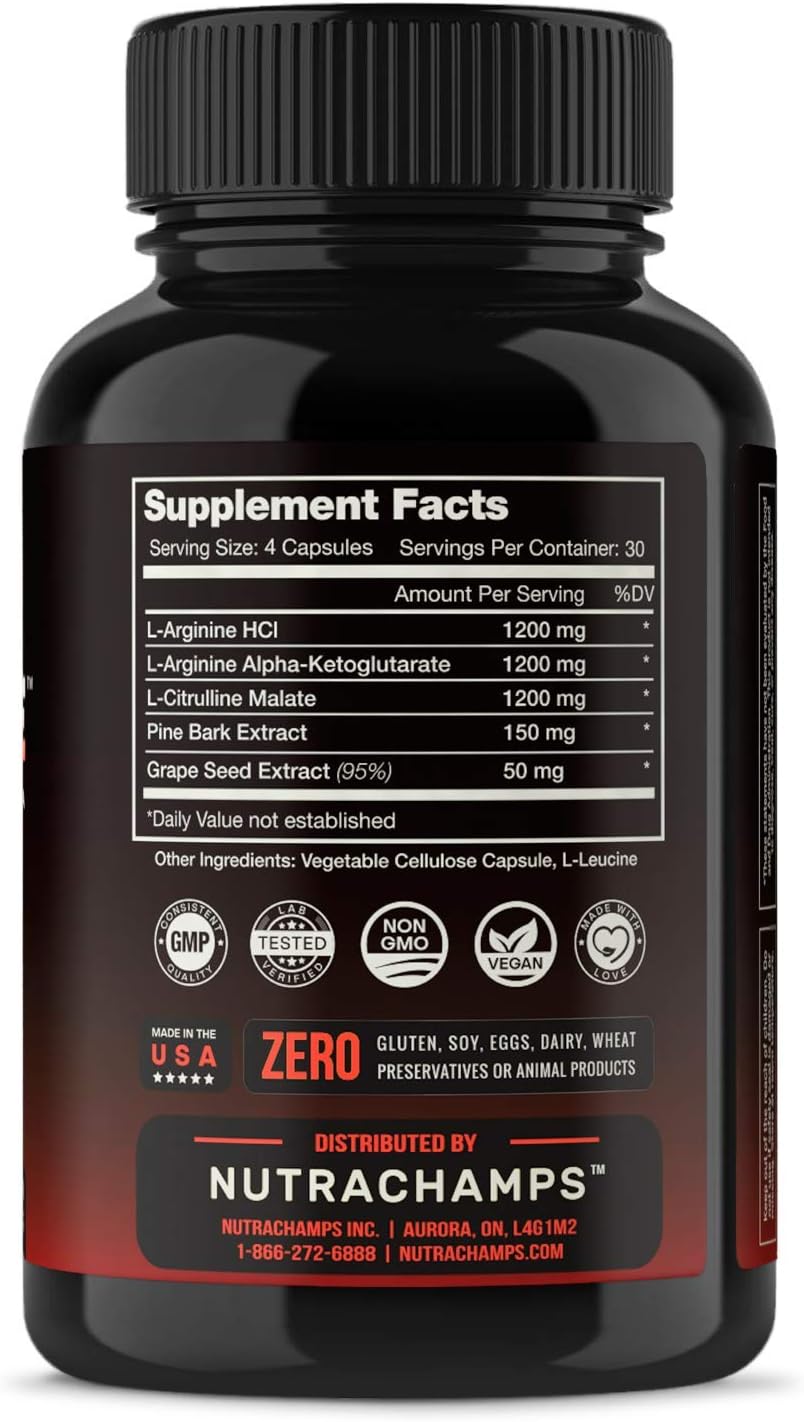 Nitric Oxide Supplement with L Arginine, Citrulline Malate, AAKG, Pine