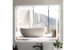 Tangkula 36 x 28 Inch LED Bathroom Mirror, Wall Mounted Rectangle Mirror w/ 3-Color Dimmable Lights, Time/Temp Display, Anti-