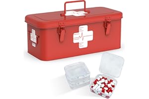 Orionstar First Aid Medicine Box, First Aid Cabinet with Top Handle, Metal Medicine Storage Tin with 3 Portable Medicine Boxe