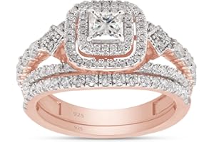 SAVEARTH DIAMONDS 1 1/10 Carat (ctw) Lab Created Moissanite & Lab Grown Diamond Halo Wedding Bridal Ring Set In 14K Gold Over 925 Sterling Silver (1.10 Ctw), Gift For Her