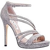 NINA Womens Freyja Glitter Rhinestone Dress Sandals Silver 10 Medium (B,M)