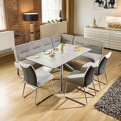 Quatropi Luxury 8 Seater Grey Booth Left Hand Corner L Bench Chair Dining Set 4 Amazon Co Uk Kitchen Home