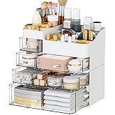 SuoXing Makeup Organizer for Vanity,Large 6 Drawers Make up Organizers for Counter,Plastic Cosmetic Storage Organizer for Dresser Countertop or Bathroom,Beauty Holder for Lipstick,Brush,Skincare,White
