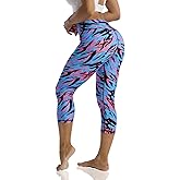 UIUO-UIPEU Pattern Printed Capri Leggings with Pockets for Women Tummy Control Workout Yoga Capris