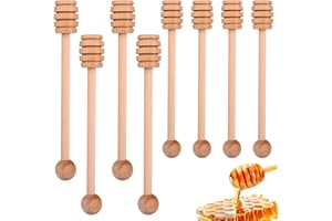 8pcs Wooden Honey Dipper Sticks, 6.34 Inch Honey Mixing Stirrer Round Head Honey Spoon for Honey Collecting Dispenser Drizzli