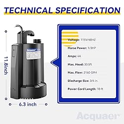 Acquaer 1/3 HP Automatic Submersible Water