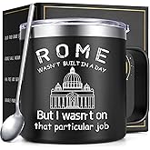 Lifecapido Construction Worker Gifts, Construction Gifts for Men, Rome Wasn't Built In A Day 14oz Insulated Coffee Mug, Christmas Birthday Gift for Men Construction Worker Builder, Black