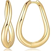 AMELINE 14k Gold Earrings 14K Gold Hoop Earrings for Women Trendy Twist Pear-Like Silhouette Hypoallergenic Large Hoop Earring for Women 30mm