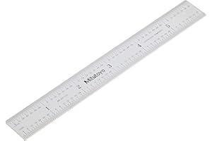 Mitutoyo 182-105, Steel Rule, 6" X 150mm, (1/32, 1/64", 1mm, 1/2mm), 3/64" Thick X 3/4" Wide, Satin Chrome Finish Tempered St