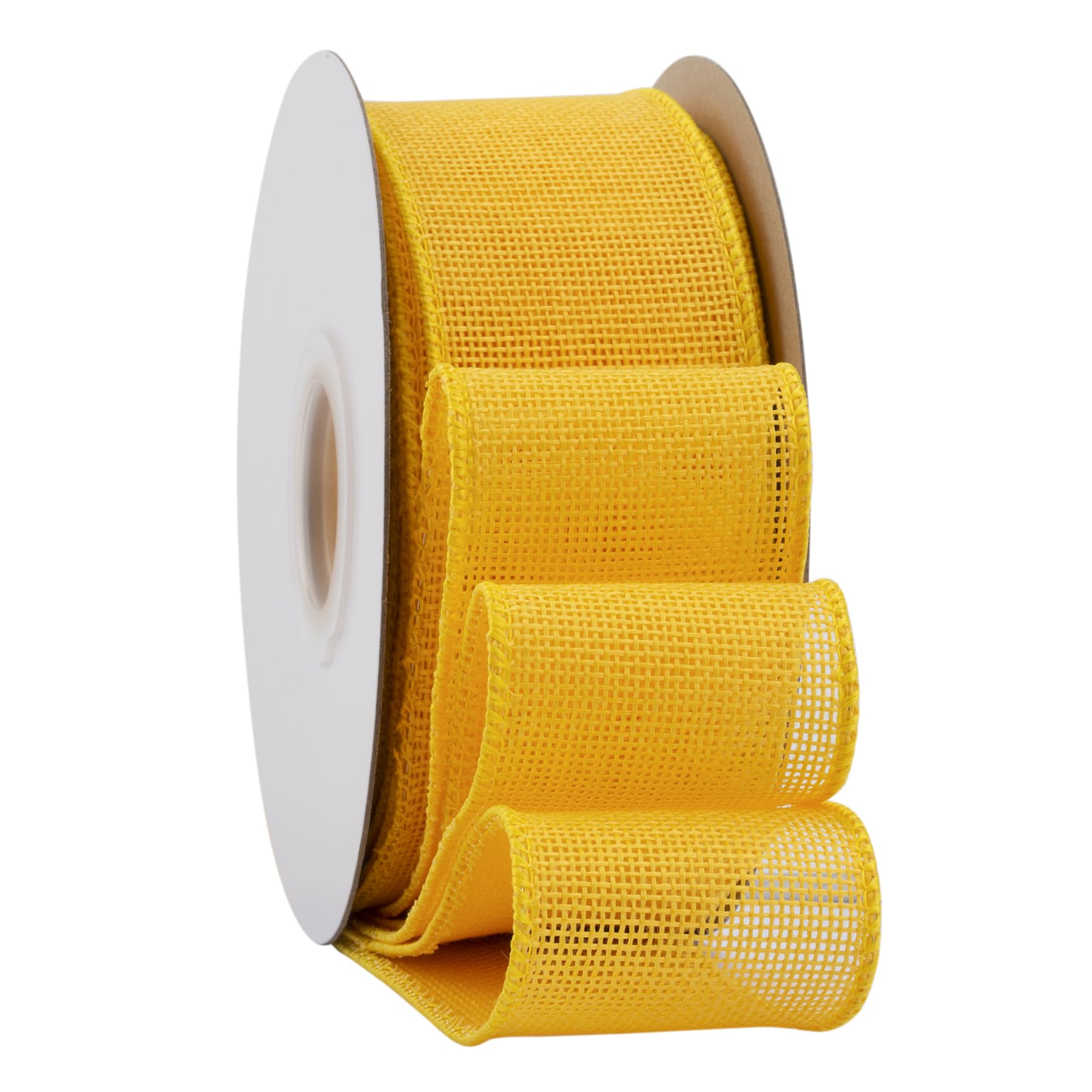 Ribbonitlux Yellow Burlap Wired Ribbon, 50mm x 18 Meters, Wired Edge Burlap Ribbon for Gift Wrapping, Big Bow, Wreath, and Christmas Tree Decoration