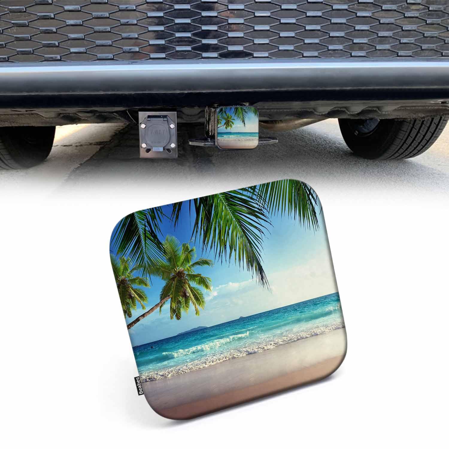 Photo 1 of Beabes Palms Ocean Hitch Covers for Trucks Paradise Beach Ocean Sea Palm Trees Trailer Hitch Cover, 2 Inch Tow Receiver Tube Plug Cap, Trailer Hitch Cover Compatible for Cars Pickups