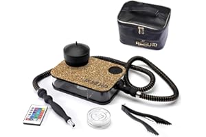 ROSLHG Portable Hookah Set With Everything And Case - Golden Crystal Diamond Small Hookah Set For Travel Flat Hookah Box Hookah Set With Charcoal Holder & Coal Cover- Travel Hookah Set With Everything