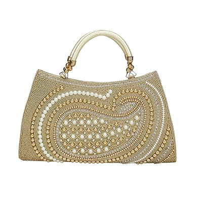 Gorgeous Vintage Bag| Beaded Clutch | Handmade Embroidered Hand Bag| Wedding Clutch-Golden