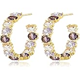 Dazzling Multicolor Austrian Crystal 14K Gold Plated Hoop Earrings for Women Fashion Hypoallergenic Jewelry Gift