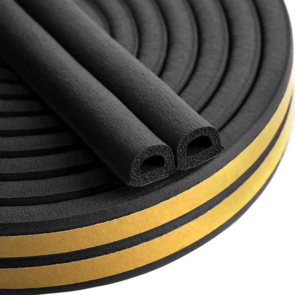 Bynsaer Draught Excluder Tape D-Type 10M Self-Adhesive Foam Seal Black