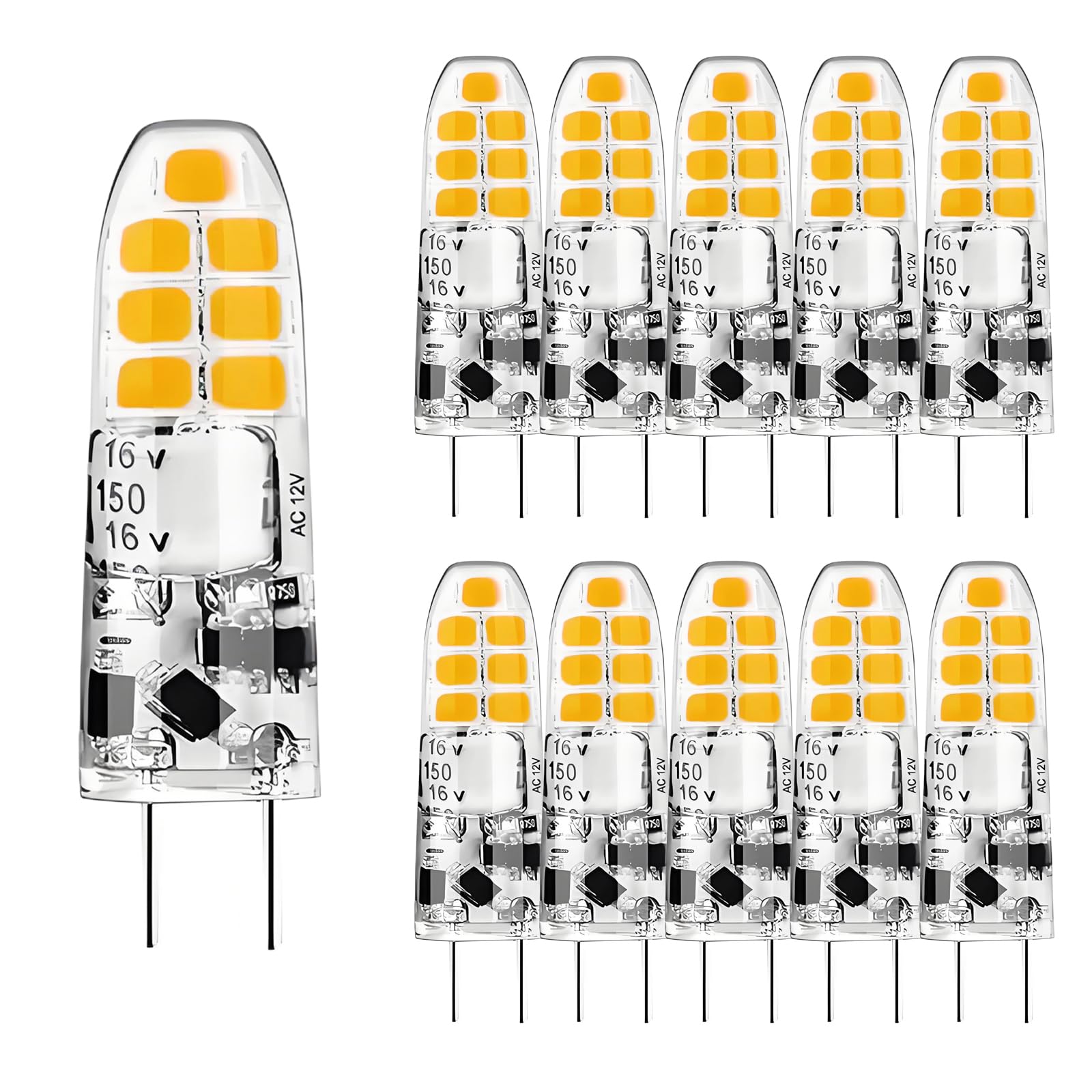10 Pack G4 Led Bulbs 3W Equivalent to 30W,16 LEDs,300 Lumens, 360 Degree Beam Angle,AC/DC 12V,Non-Dimmable,3000K Warm White — image 1