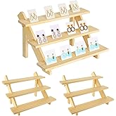 Acrux7 2 Pack 3 Tier Wooden Display Stand, Wooden Earring Display Wood Cupcake Stands, Detachable Wood Tiered Jewelry Card Display Stand with Groove for Jewelry Cupcake Vendors Retail Party Home