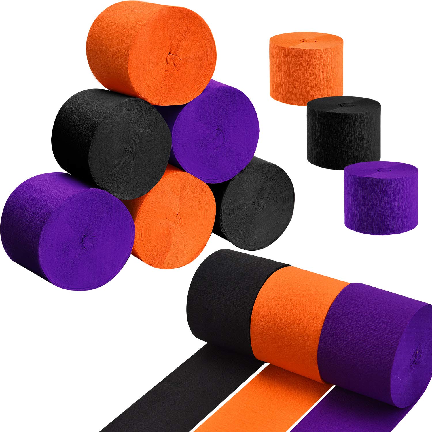 Photo 1 of 12 Rolls 836 Feet Crepe Paper Streamers Totally Halloween Party Streamers Roll Orange Purple Black Streamers for Halloween Decorations Party Supplies, 2 Sizes