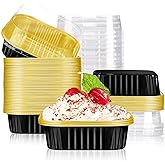 EUSOAR Mini Cake Pans With Lids, 12.3oz 360ml 50pcs Square Aluminum Cupcake Baking Cups Pans with Lids, Aluminum Foil Cake Brownie Desserts Muffin Liners Ramekins Cups Tin Holders Containers