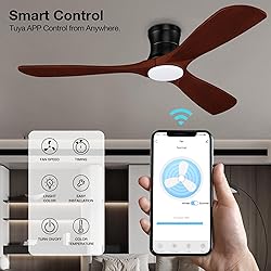 Hoenofly 52” Smart Wood Flush Mount Ceiling Fans