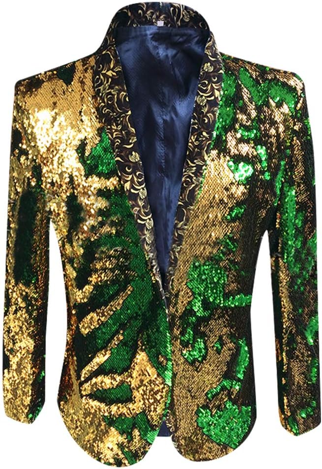 HBDesign Men 1 Piece Without Button Fashion Shiny Sequins Jackets