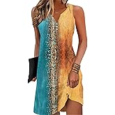 Disamer Womens Summer Dress 2026 Casual Button Down V Neck Sleeveless Boho Floral Beach Sundresses Vacation A-Line Dresses